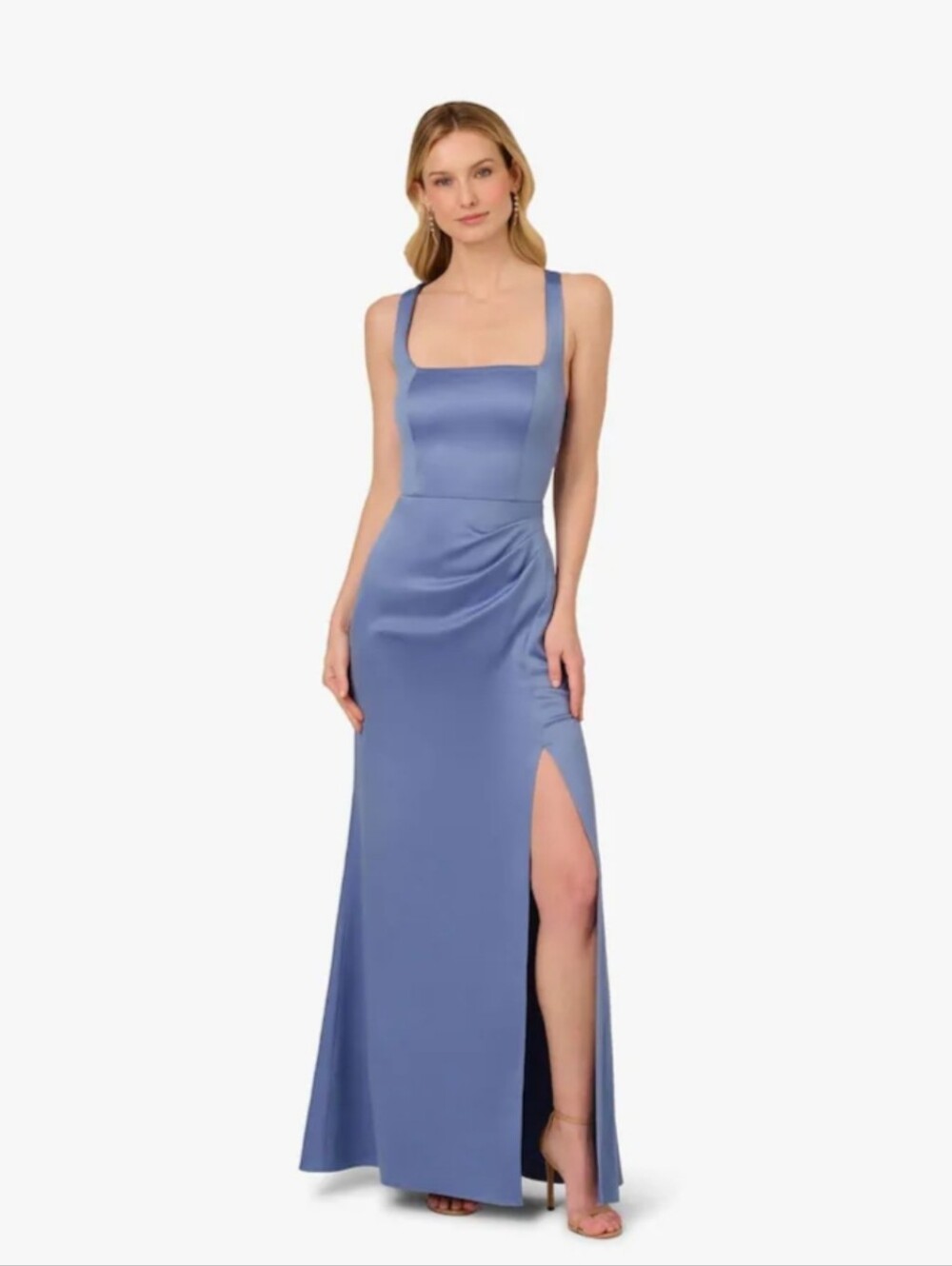 NWT Adrianna Papell French Blue Satin Crepe Sleeveless Gown Dress Size 8 $189